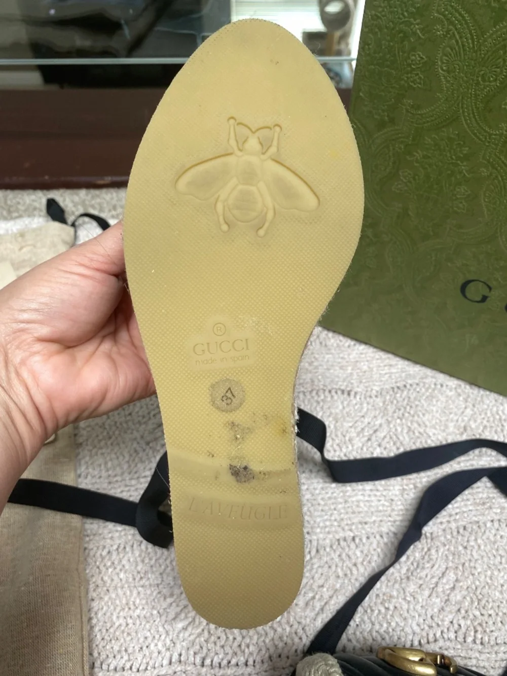 Gucci black monogram espadrilles with ankle ties
